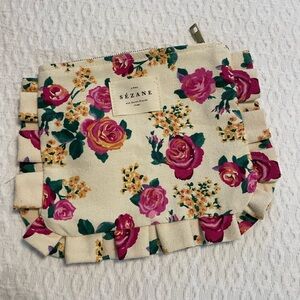 Sézane Floral Cosmetic Bag - Pink and Cream